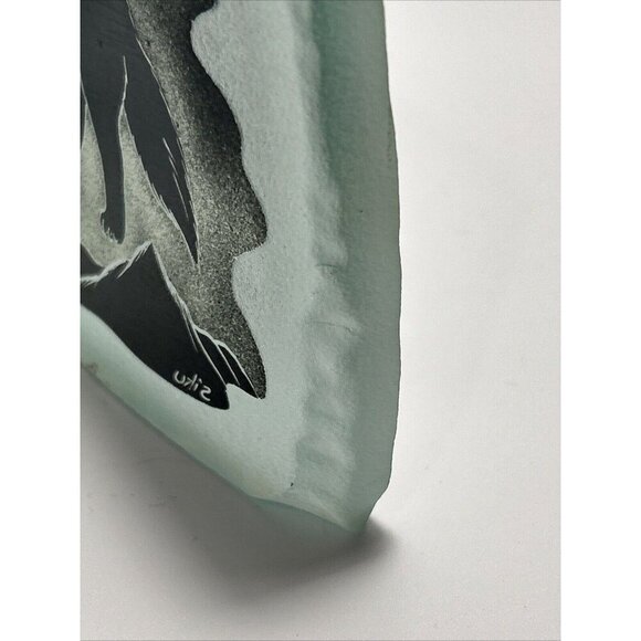 VTG SIKU Aqua Frosted Art Glass Wolf Etching Paperweight Canada Signed E2 - Picture 7 of 10